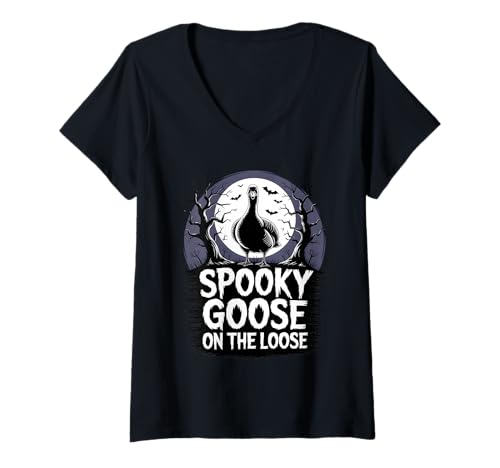 Damen Spooky Goose On The Loose T-Shirt mit V-Ausschnitt Damen Spooky Goose On The Loose T-Shirt mit V-Ausschnitt von Spooky Goose On The Loose