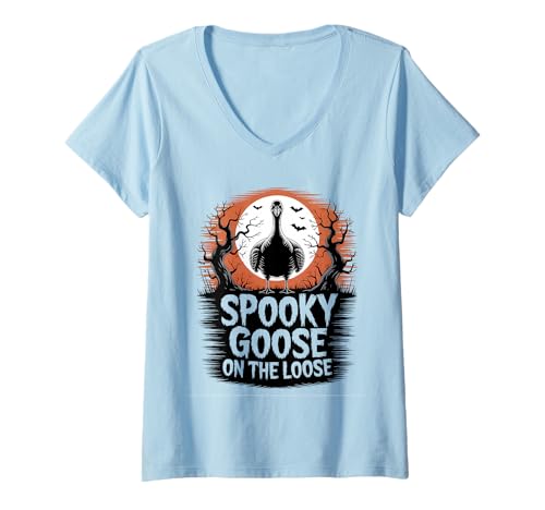 Damen Spooky Goose On The Loose T-Shirt mit V-Ausschnitt Damen Spooky Goose On The Loose T-Shirt mit V-Ausschnitt von Spooky Goose On The Loose