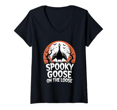 Damen Spooky Goose On The Loose T-Shirt mit V-Ausschnitt Damen Spooky Goose On The Loose T-Shirt mit V-Ausschnitt von Spooky Goose On The Loose