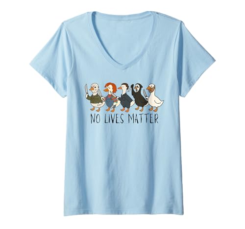 Damen Lustige Halloween-Horror-Gans, gruselige Gans Horrorfilme T-Shirt mit V-Ausschnitt von Spooky Goose Shirts, Funny Halloween Silly Goose