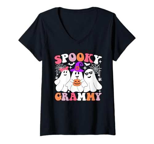 Damen Gruseliges Grammy Lustiges Geister-Halloween-Kostüm T-Shirt mit V-Ausschnitt Damen Gruseliges Grammy Lustiges Geister-Halloween-Kostüm T-Shirt mit V-Ausschnitt von Spooky Grammy Halloween Family