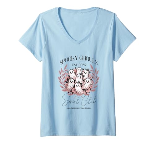 Damen Spooky Ghouls Social Club Lustiges Halloween Ganzjährig T-Shirt mit V-Ausschnitt Damen Spooky Ghouls Social Club Lustiges Halloween Ganzjährig T-Shirt mit V-Ausschnitt von Spooky Halloween All Year Round Designs