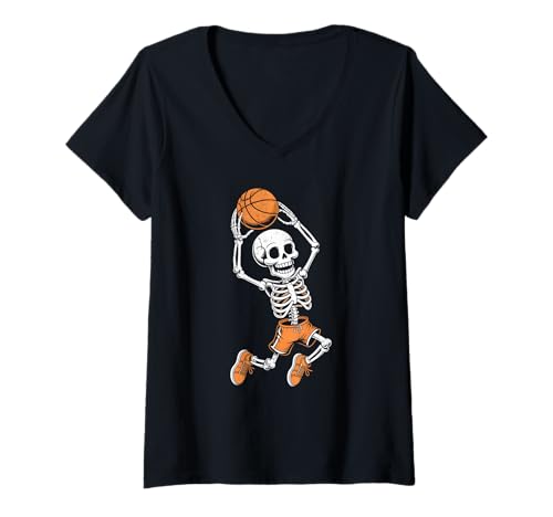 Damen Skelett-Basketballspieler Halloween T-Shirt mit V-Ausschnitt Damen Skelett-Basketballspieler Halloween T-Shirt mit V-Ausschnitt von Spooky Halloween Basketball Skeleton Costume