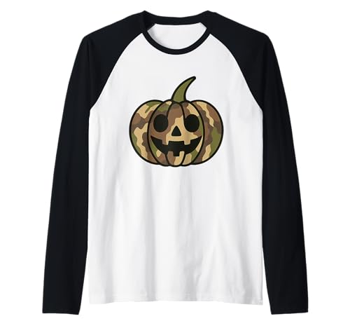 Camouflage Kürbis Halloween Herren Damen Kinder Raglan von Spooky Halloween Camo Camouflage Pumpkin