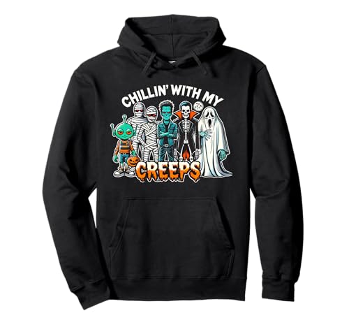 Chillin with My Creeps Cut Halloween-Monster für Kinder, Halloween Pullover Hoodie von Spooky Halloween Chillin With My Creeps Monsters