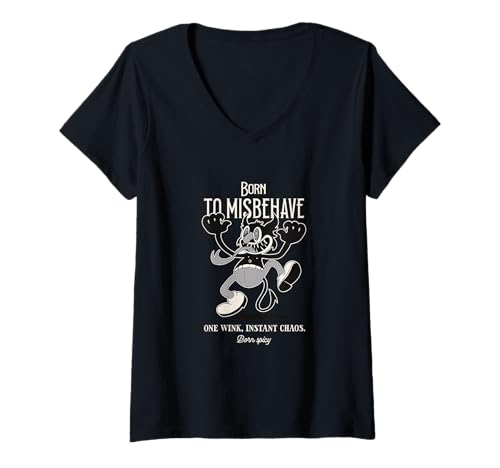 Damen Born to Misbehave - Lustige Retro Teufel Halloween Kunst T-Shirt mit V-Ausschnitt von Spooky Halloween Costume Art