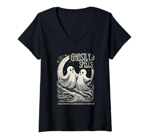 Damen Geisterhafte Zaubersprüche Halloween Gruselgeister Kunst T-Shirt mit V-Ausschnitt von Spooky Halloween Costume Art