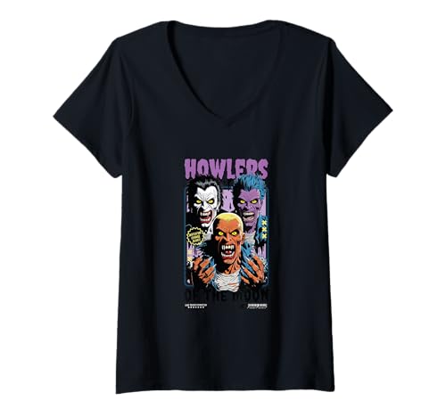 Damen Howlers of The Moon - Halloween 80ties Style Horror T-Shirt mit V-Ausschnitt von Spooky Halloween Costume Art