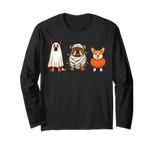 Halloween Hundetrio Geist, Mama & Kürbis Corgi Langarmshirt von Spooky Halloween Dogs