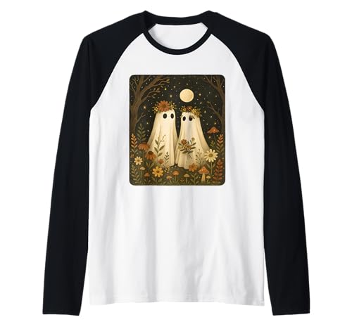 Blumenwald Niedlicher Geist Frauen Mädchen Halloween Raglan von Spooky Halloween Floral Ghost Vintage