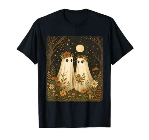 Blumenwald Niedlicher Geist Frauen Mädchen Halloween T-Shirt von Spooky Halloween Floral Ghost Vintage