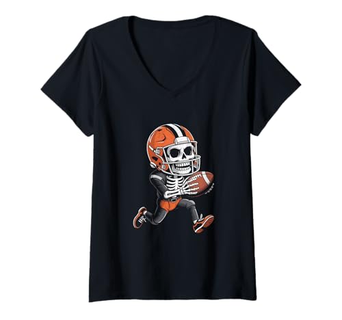 Damen Skelett American Football Spieler Halloween T-Shirt mit V-Ausschnitt Damen Skelett American Football Spieler Halloween T-Shirt mit V-Ausschnitt von Spooky Halloween Football Costume