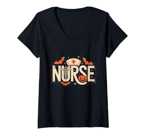 Damen Krankenschwester Halloween Spooky Boo T-Shirt mit V-Ausschnitt Damen Krankenschwester Halloween Spooky Boo T-Shirt mit V-Ausschnitt von Spooky Halloween Gear
