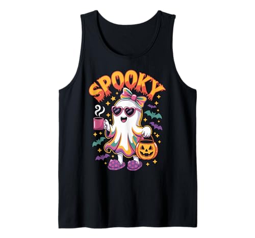 Spooky Halloween Ghost Colorful Coquette Bow Girl Women Tank Top von Spooky Halloween Ghost Colorful Coquette Bow Tee