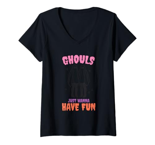 Damen Ghule wollen einfach Spaß haben T-Shirt mit V-Ausschnitt von Spooky Halloween Ghostly Fun Humor