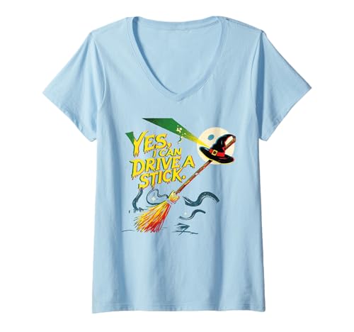 Damen Funny Halloween Witch Yes I Can Drive A Stick T-Shirt mit V-Ausschnitt Damen Funny Halloween Witch Yes I Can Drive A Stick T-Shirt mit V-Ausschnitt von Spooky Halloween Humour