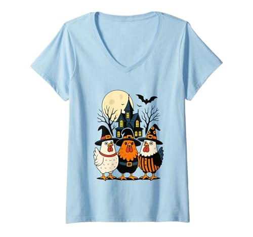 Damen Gute Zeit mit Hexenhühnern T-Shirt mit V-Ausschnitt Damen Gute Zeit mit Hexenhühnern T-Shirt mit V-Ausschnitt von Spooky Halloween Night Chickens Fun