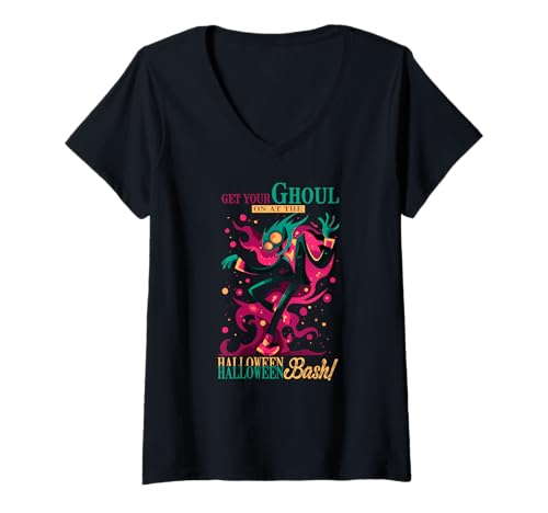 Damen Get Your Ghoul on at The Halloween bash T-Shirt mit V-Ausschnitt Damen Get Your Ghoul on at The Halloween bash T-Shirt mit V-Ausschnitt von Spooky Halloween Night Ghoul Bash Fun Ends Pumpkin