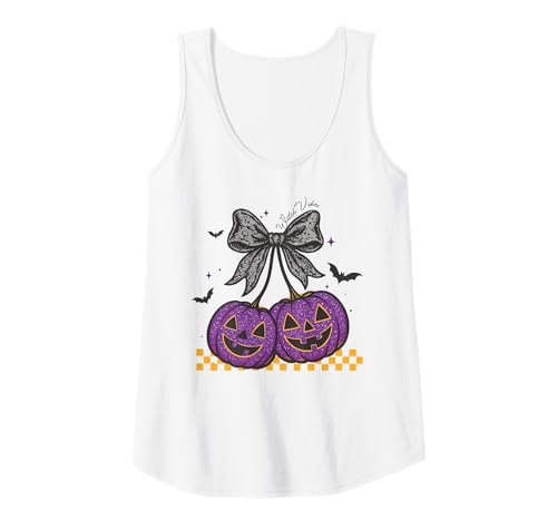 Damen Lila Kürbis Jack O Laterne Halloween Schleife Fledermäuse niedlich gruselig Tank Top Damen Lila Kürbis Jack O Laterne Halloween Schleife Fledermäuse niedlich gruselig Tank Top von Spooky Halloween Pumpkin Party Shirt Collection