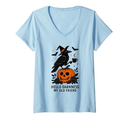 Damen Hallo Dunkelheit Mein Alter Freund Halloween T-Shirt mit V-Ausschnitt Damen Hallo Dunkelheit Mein Alter Freund Halloween T-Shirt mit V-Ausschnitt von Spooky Halloween Raven Pumpkin Magic