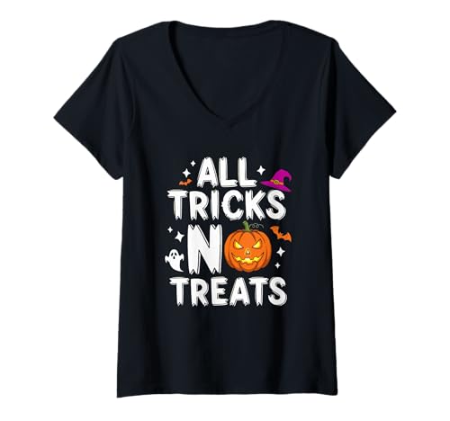 Damen Lustiges Halloween-Zitat All Tricks No Treats Spooky October T-Shirt mit V-Ausschnitt Damen Lustiges Halloween-Zitat All Tricks No Treats Spooky October T-Shirt mit V-Ausschnitt von Spooky Halloween Tees With Funny Sayings