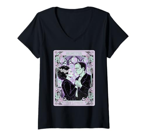 Damen Monster Frankenstein Bride The Lovers Tarotkarte Pastell Goth T-Shirt mit V-Ausschnitt Damen Monster Frankenstein Bride The Lovers Tarotkarte Pastell Goth T-Shirt mit V-Ausschnitt von Spooky Halloween The Lovers Tarot Card Gifts