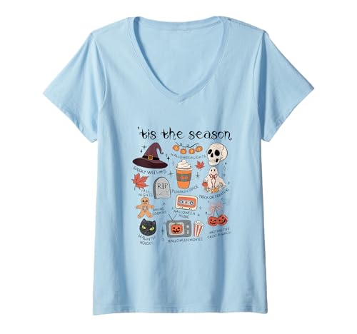 Damen Halloween-Ikonen Machen die Saison lustig und gruselig T-Shirt mit V-Ausschnitt Damen Halloween-Ikonen Machen die Saison lustig und gruselig T-Shirt mit V-Ausschnitt von Spooky Halloween Vibes Aesthetic Collection
