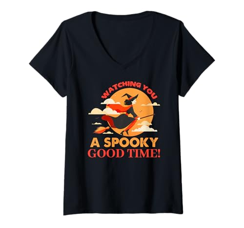 Damen Watching You a Spooky Good time T-Shirt mit V-Ausschnitt Damen Watching You a Spooky Good time T-Shirt mit V-Ausschnitt von Spooky Halloween Watching Good Time Laughter Tiny