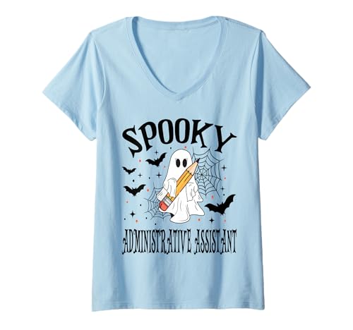 Damen Gruselige Administrative Assistent Halloween Schule T-Shirt mit V-Ausschnitt Damen Gruselige Administrative Assistent Halloween Schule T-Shirt mit V-Ausschnitt von Spooky Halloween for Teachers And Students