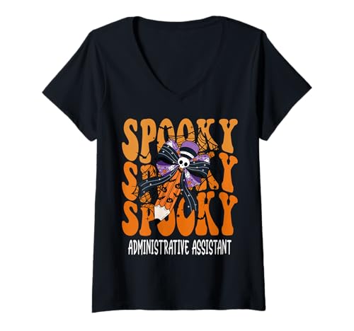 Damen Gruselige Administrative Assistent Halloween Schule T-Shirt mit V-Ausschnitt von Spooky Halloween for Teachers And Students