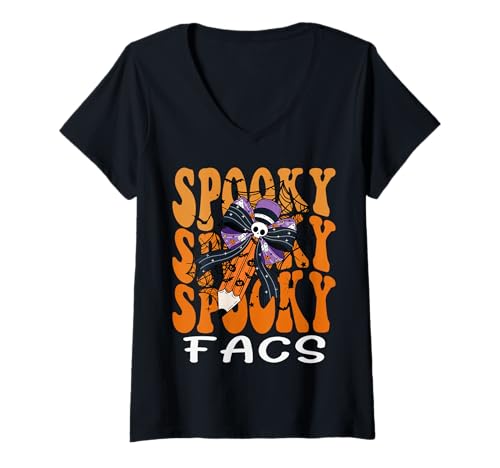 Damen Gruselige FACS Halloween Schule T-Shirt mit V-Ausschnitt Damen Gruselige FACS Halloween Schule T-Shirt mit V-Ausschnitt von Spooky Halloween for Teachers And Students