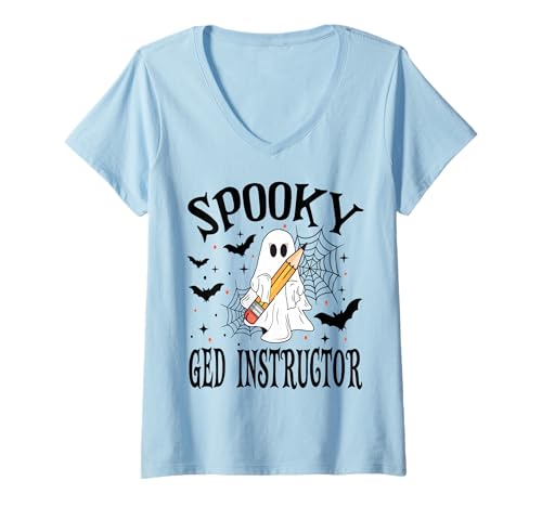 Damen Gruselige GED Lehrer Halloween Schule T-Shirt mit V-Ausschnitt Damen Gruselige GED Lehrer Halloween Schule T-Shirt mit V-Ausschnitt von Spooky Halloween for Teachers And Students