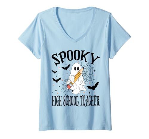 Damen Gruselige High School Lehrer Halloween Schule T-Shirt mit V-Ausschnitt Damen Gruselige High School Lehrer Halloween Schule T-Shirt mit V-Ausschnitt von Spooky Halloween for Teachers And Students