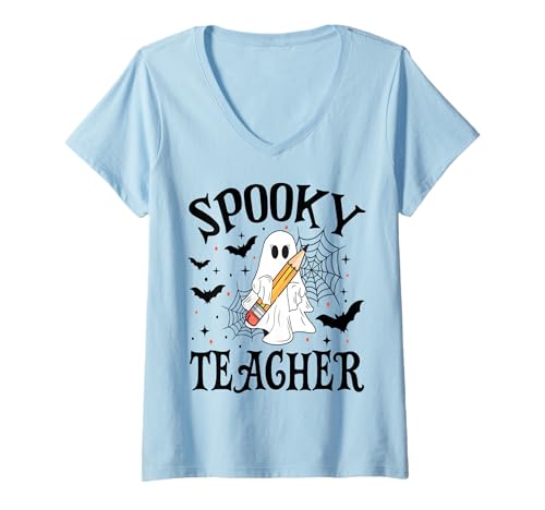 Damen Gruselige Lehrer-Halloween-Schule T-Shirt mit V-Ausschnitt Damen Gruselige Lehrer-Halloween-Schule T-Shirt mit V-Ausschnitt von Spooky Halloween for Teachers And Students