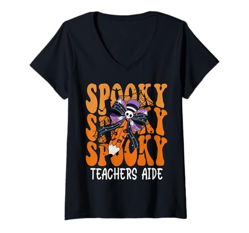 Damen Gruselige Lehrer helfen der Halloween-Schule T-Shirt mit V-Ausschnitt von Spooky Halloween for Teachers And Students