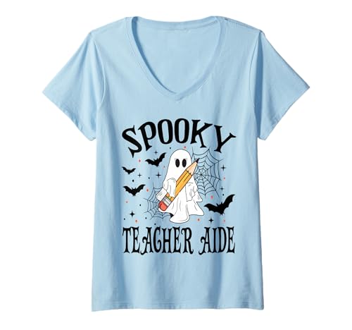 Damen Gruselige Lehrerhilfe Halloween Schule T-Shirt mit V-Ausschnitt Damen Gruselige Lehrerhilfe Halloween Schule T-Shirt mit V-Ausschnitt von Spooky Halloween for Teachers And Students