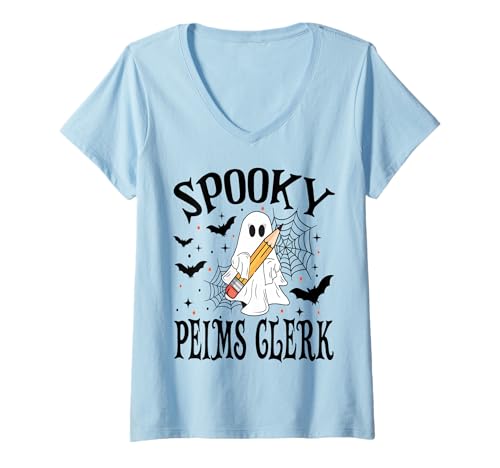 Damen Gruselige Peims Clerk Halloween Schule T-Shirt mit V-Ausschnitt Damen Gruselige Peims Clerk Halloween Schule T-Shirt mit V-Ausschnitt von Spooky Halloween for Teachers And Students