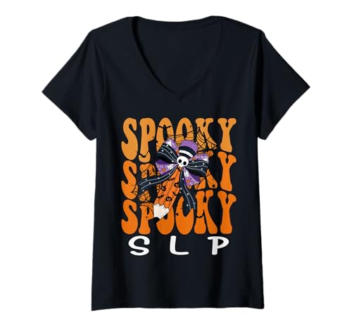 Damen Gruselige SLP Halloween Schule T-Shirt mit V-Ausschnitt Damen Gruselige SLP Halloween Schule T-Shirt mit V-Ausschnitt von Spooky Halloween for Teachers And Students