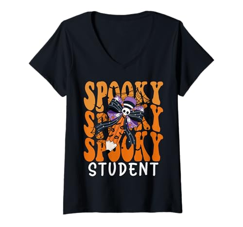 Damen Gruselige Schüler-Halloween-Schule T-Shirt mit V-Ausschnitt Damen Gruselige Schüler-Halloween-Schule T-Shirt mit V-Ausschnitt von Spooky Halloween for Teachers And Students