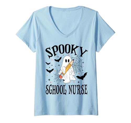Damen Gruselige Schule Krankenschwester Halloween Schule T-Shirt mit V-Ausschnitt Damen Gruselige Schule Krankenschwester Halloween Schule T-Shirt mit V-Ausschnitt von Spooky Halloween for Teachers And Students