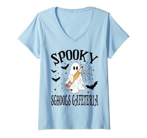 Damen Gruselige Schulen, Cafeteria, Halloween-Schule T-Shirt mit V-Ausschnitt Damen Gruselige Schulen, Cafeteria, Halloween-Schule T-Shirt mit V-Ausschnitt von Spooky Halloween for Teachers And Students