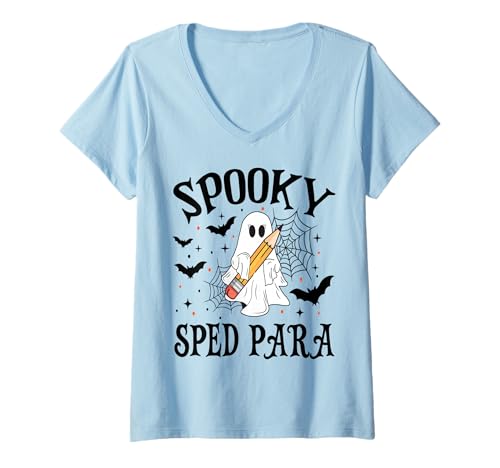 Damen Gruselige Sped para Halloween Schule T-Shirt mit V-Ausschnitt Damen Gruselige Sped para Halloween Schule T-Shirt mit V-Ausschnitt von Spooky Halloween for Teachers And Students