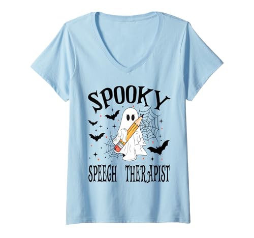 Damen Gruselige Sprachtherapeutin Halloween Schule T-Shirt mit V-Ausschnitt Damen Gruselige Sprachtherapeutin Halloween Schule T-Shirt mit V-Ausschnitt von Spooky Halloween for Teachers And Students