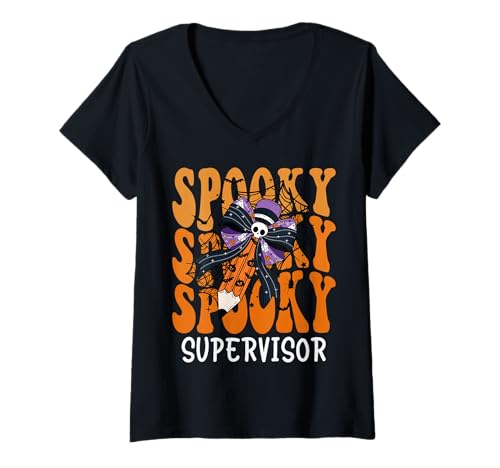 Damen Gruselige Supervisor-Halloween-Schule T-Shirt mit V-Ausschnitt Damen Gruselige Supervisor-Halloween-Schule T-Shirt mit V-Ausschnitt von Spooky Halloween for Teachers And Students