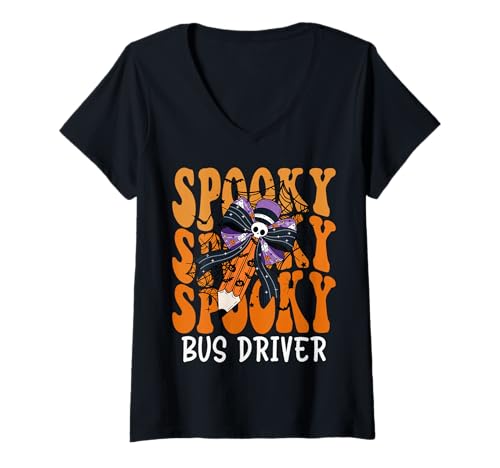 Damen Gruseliger Busfahrer Halloween Schule T-Shirt mit V-Ausschnitt Damen Gruseliger Busfahrer Halloween Schule T-Shirt mit V-Ausschnitt von Spooky Halloween for Teachers And Students