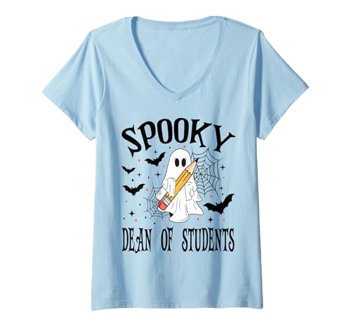 Damen Gruseliger Dean of Students Halloween School T-Shirt mit V-Ausschnitt Damen Gruseliger Dean of Students Halloween School T-Shirt mit V-Ausschnitt von Spooky Halloween for Teachers And Students