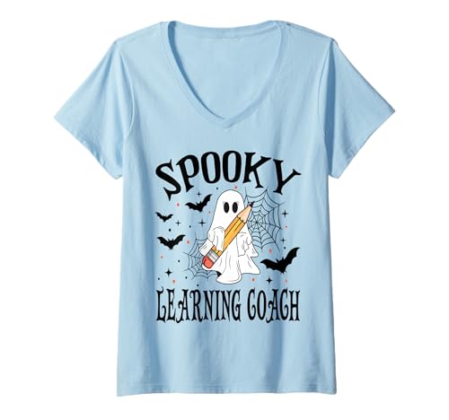 Damen Gruseliger Lerncoach Halloween Schule T-Shirt mit V-Ausschnitt Damen Gruseliger Lerncoach Halloween Schule T-Shirt mit V-Ausschnitt von Spooky Halloween for Teachers And Students