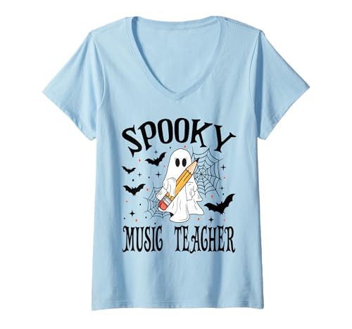 Damen Gruseliger Musiklehrer Halloween Schule T-Shirt mit V-Ausschnitt von Spooky Halloween for Teachers And Students
