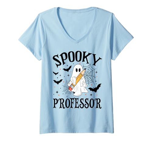 Damen Gruseliger Professor Halloween Schule T-Shirt mit V-Ausschnitt Damen Gruseliger Professor Halloween Schule T-Shirt mit V-Ausschnitt von Spooky Halloween for Teachers And Students