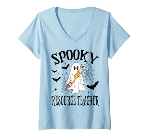 Damen Gruseliger Ressourcenlehrer, Halloween-Schule T-Shirt mit V-Ausschnitt Damen Gruseliger Ressourcenlehrer, Halloween-Schule T-Shirt mit V-Ausschnitt von Spooky Halloween for Teachers And Students